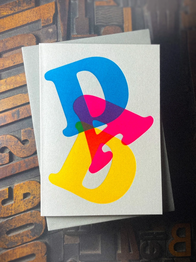 Fathers day typographic letterpress card with fluorescent ink. Deep impression print. Unique with no print being the same. Vibrant colours with matching premium envelopes. With luxurious contrasting coloured envelopes.
