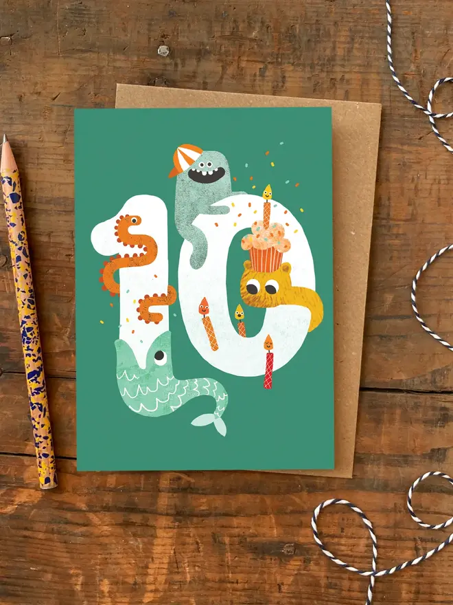 crazy critters 10th birthday card
