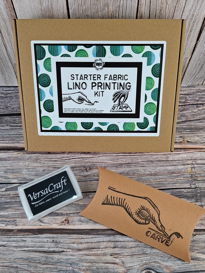 Basic Lino Fabric Carving and Printing Craft Kit with fabric ink stamp pad