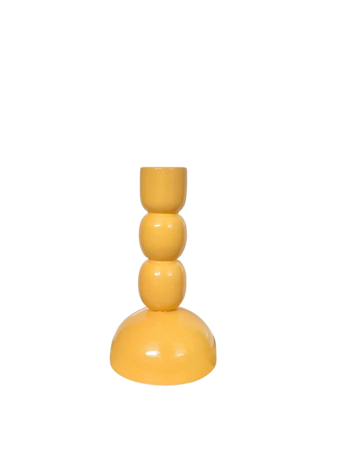 pale yellow small wooden candlestick holder