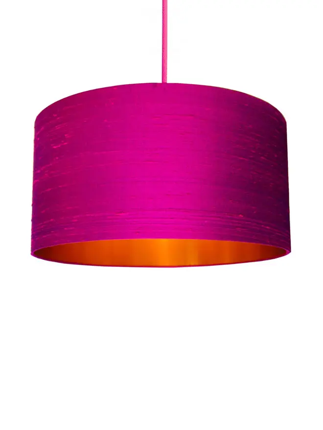 Hot Pink Silk Handmade Lampshade With Copper or Gold Foil Lining, 