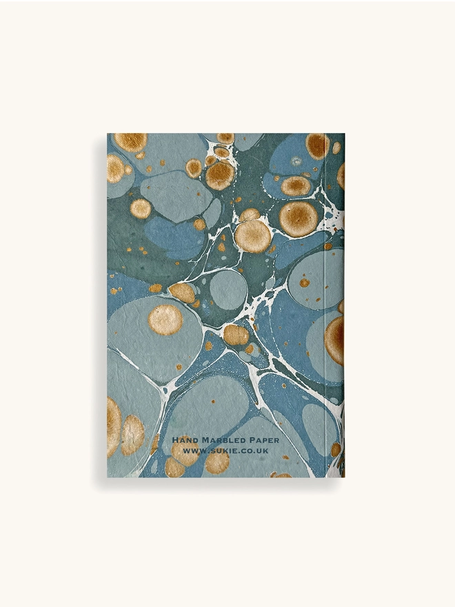 back of sea green marbled notebook