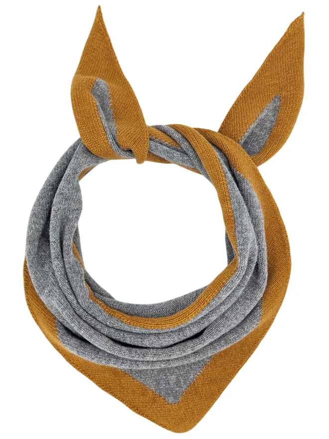 grey & mustard block lambswool triangle scarf