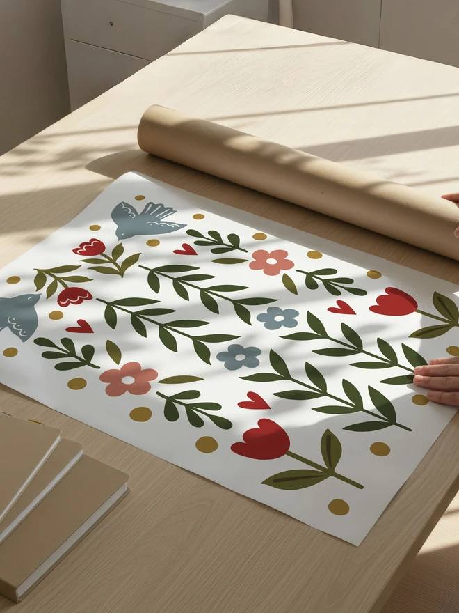 Ducks In A Row Folk Bird fabric wall stickers sheet layout close up