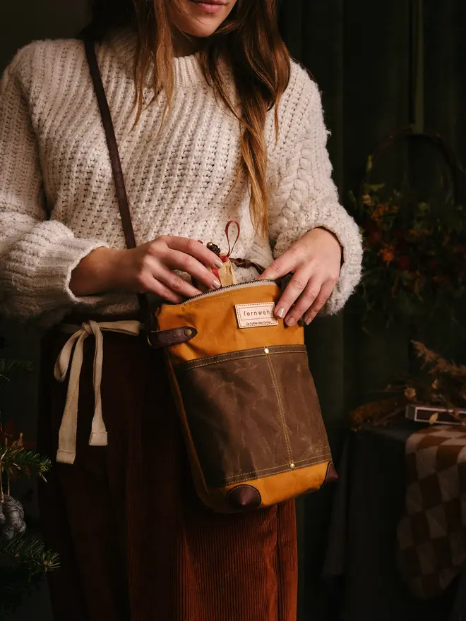 waxed cotton cross body field bag