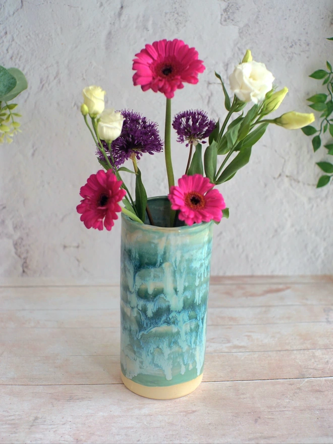 large green vase, round vase, globe vase, ceramic large vase, vase gift, flower vase, flower gift, gift for flower lovers, Floral gift, blue vase, Jenny Hopps Pottery