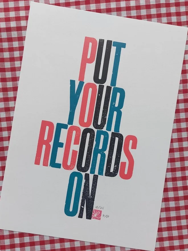 'Put Your Records On' Letterpress Print