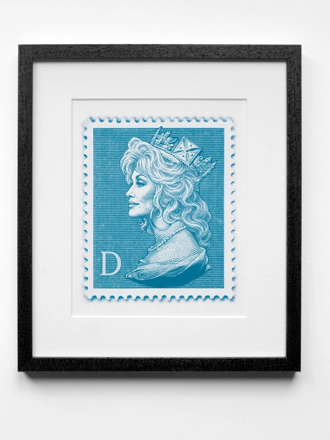 Blue Dolly Parton Art Print Black Frame