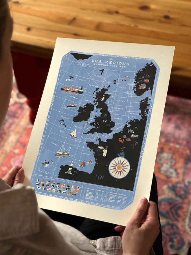 Sea Regions of the United Kingdom Map Print close up