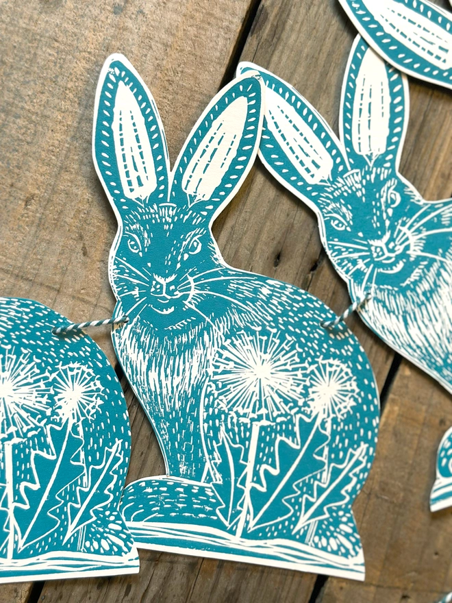 Folk Art Rabbit Garland Hand Printed Linocut Bunting 