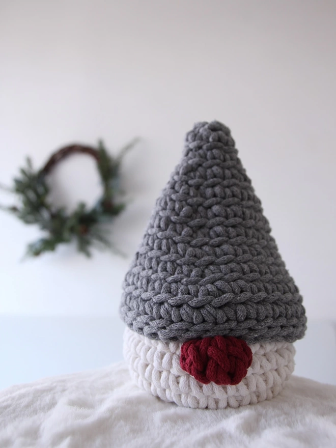 grey and white Christmas decoration gnome basket 
