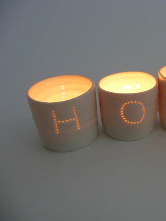 home letters mini porcelain tealight holder set