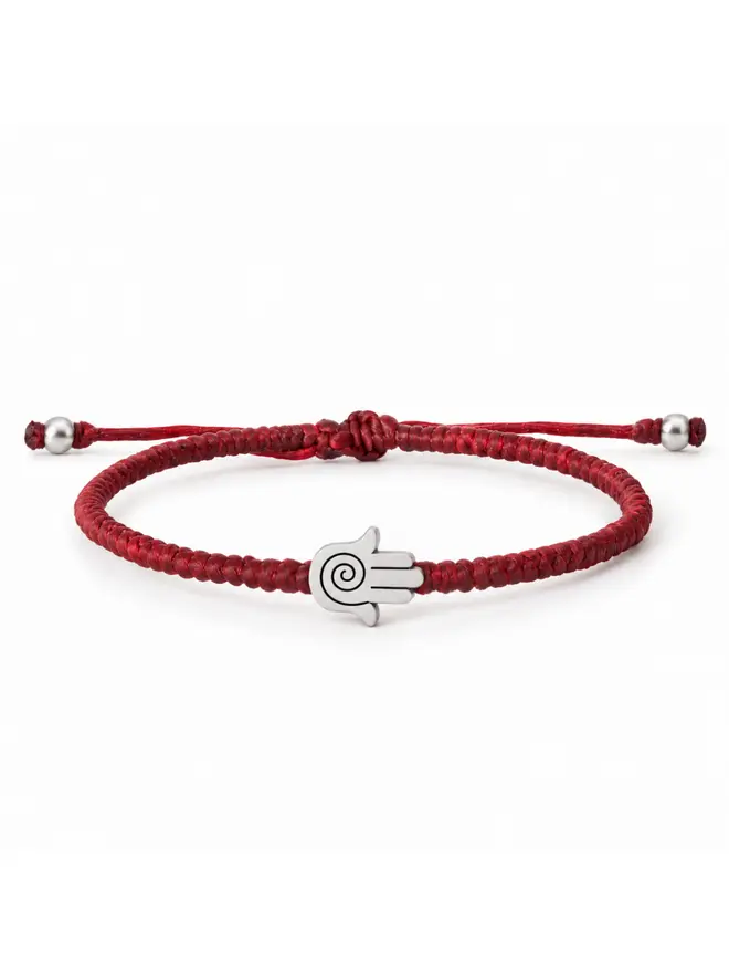  red waxed cord bracelet sterling silver hamsa charm women’s handmade UK