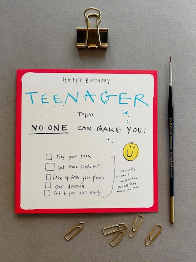 'Teenage Birthday Checklist' Greetings Card