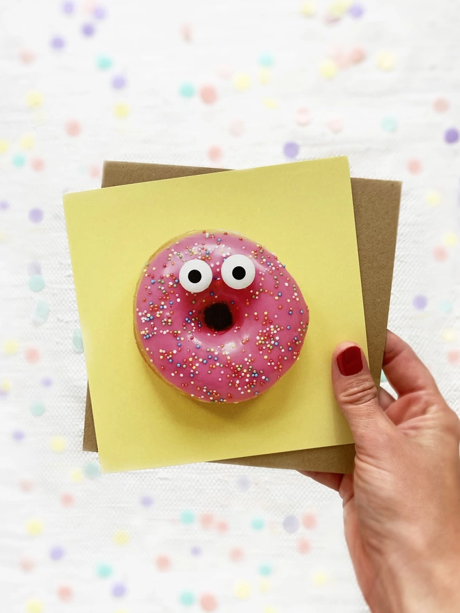 A doughnut card with confetti 