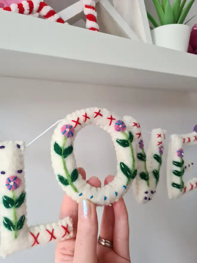 Embroidered Felt 'Love' Valentine Garland