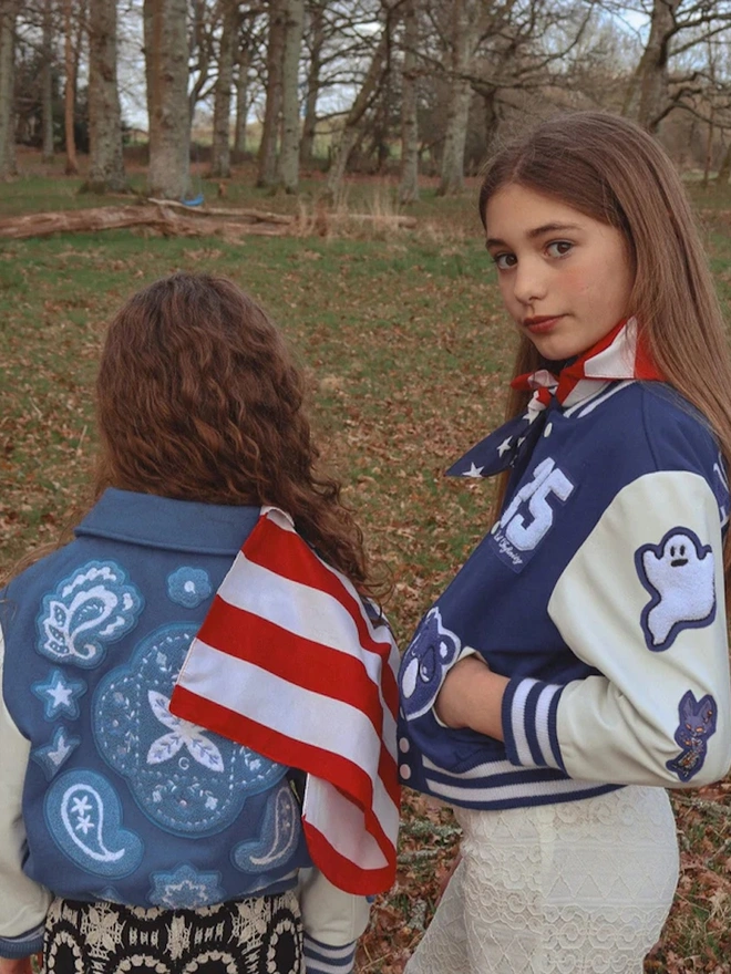 Wool & Leather Boho Front Zip Newark Blue Jacket 