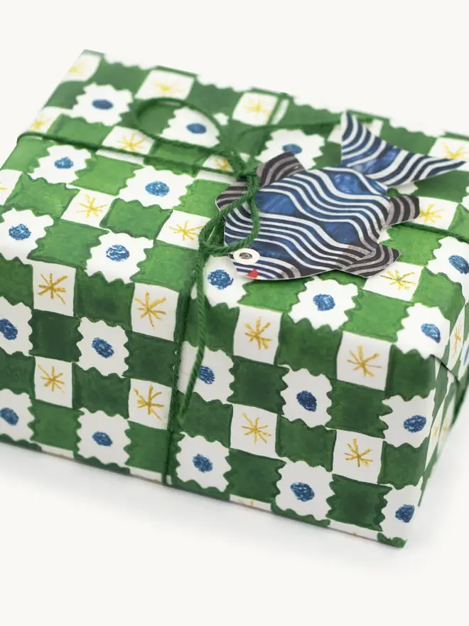 green and white chequered wrapping paper
