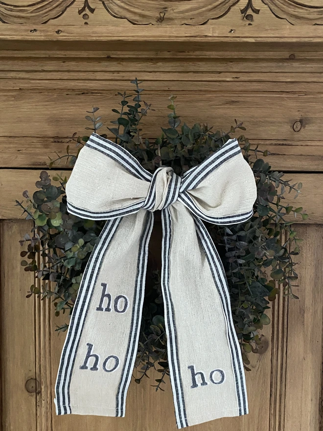 Christmas Embroidered Stripe Personalised Wreath Bow