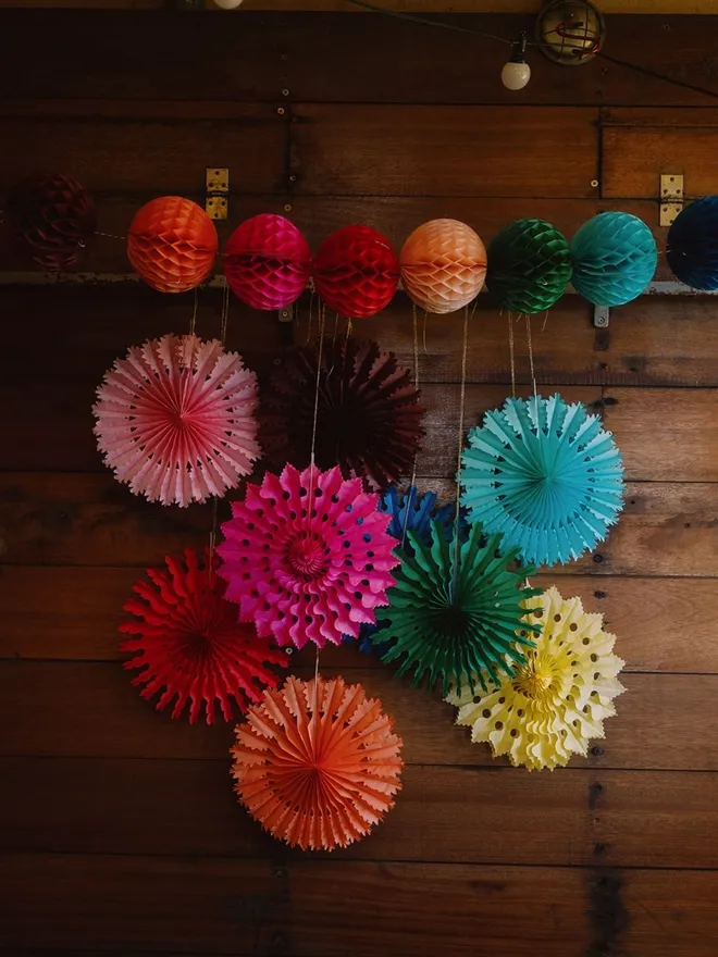 Eco Colourful Paper Fan and paper ball garland hanging decorations