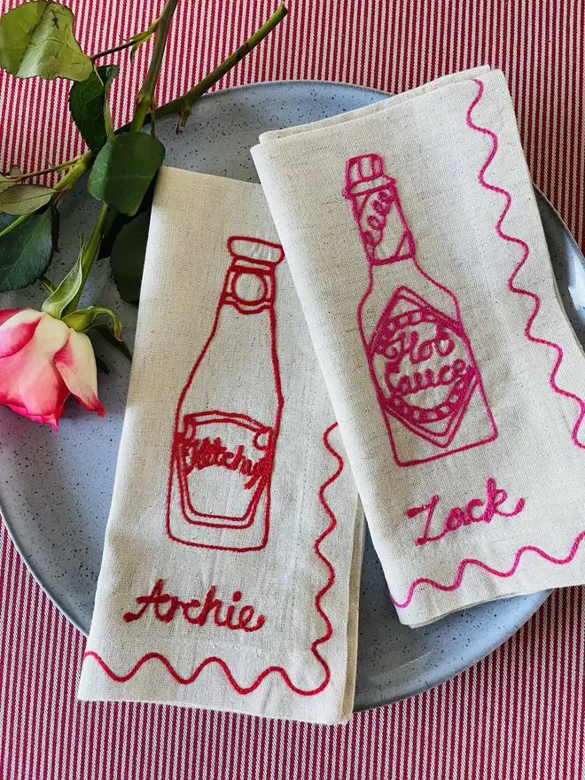 Embroidered Couple's Condiment Napkins (Set Of 2)