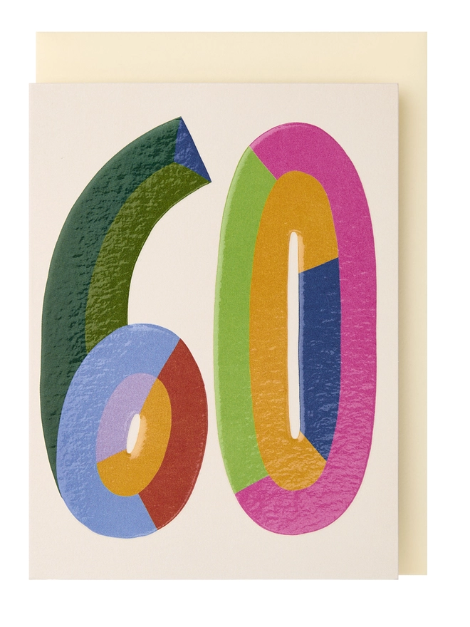 A colourful card with 60 in the centre