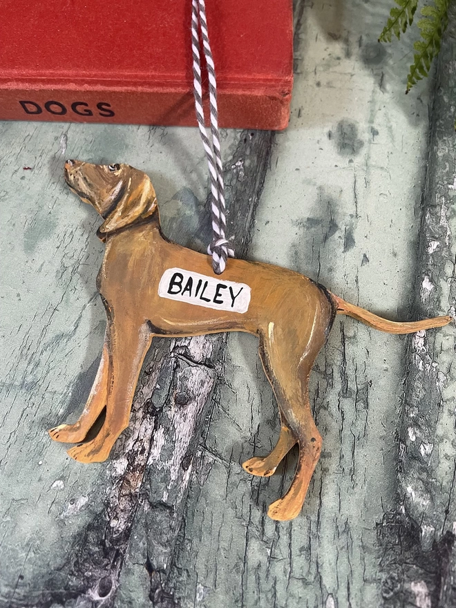 Hungarian Vizsla Decoration with the name Bailey hand-painted on the side 