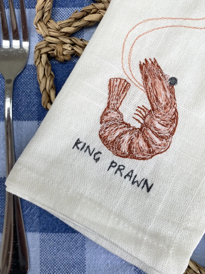 King Prawn Embroidered Napkin