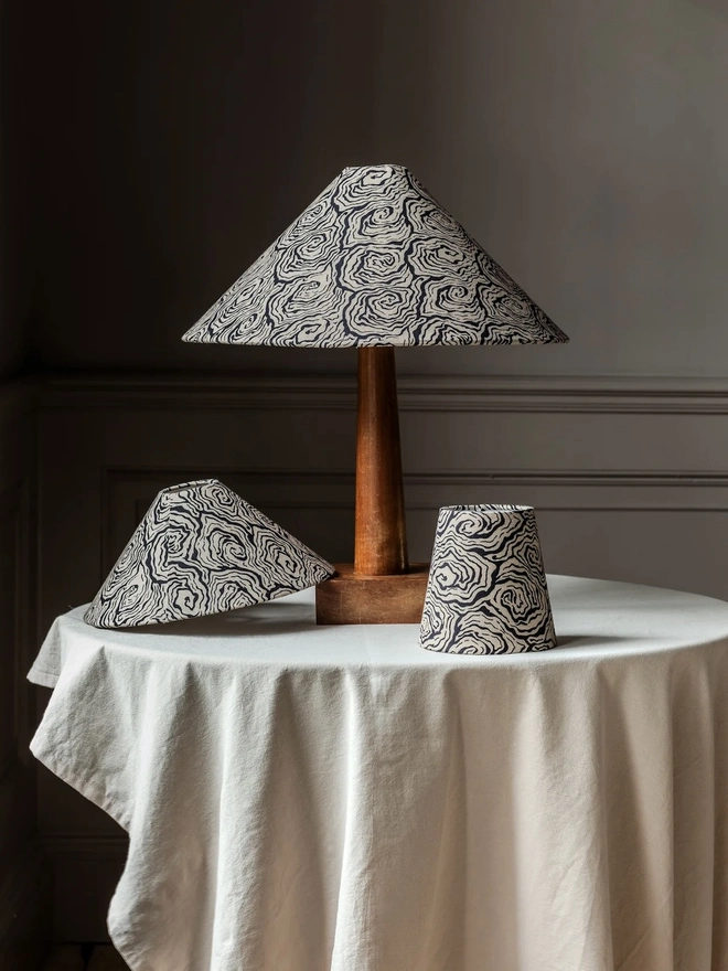 Oysters Monochrome Tapered Cone Lampshade (Medium)