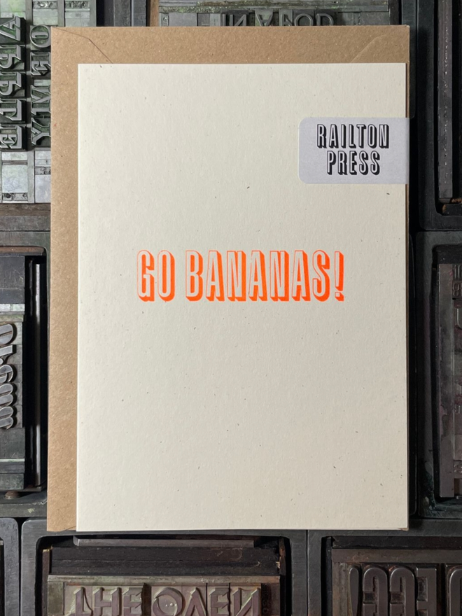 Go Bananas Card. A card with simple orange lettering.
