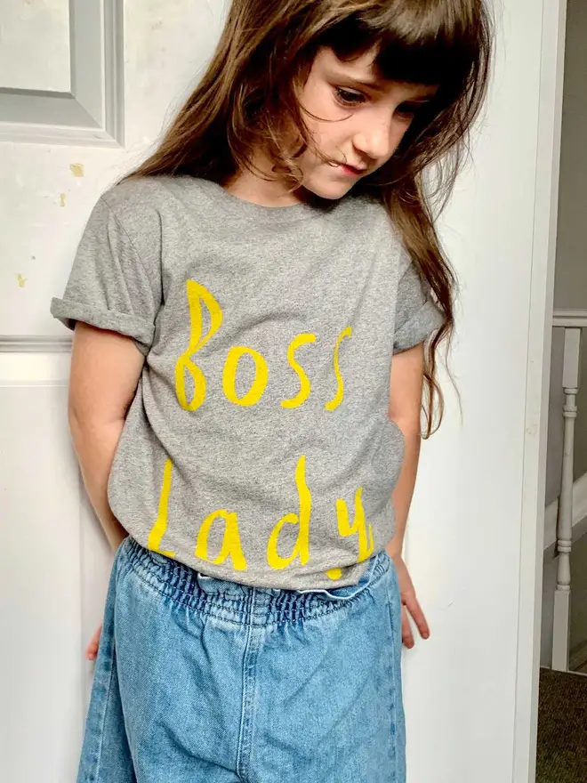 Grey with sunshine yellow text