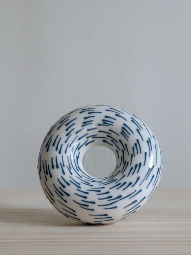 Avocado Planter White & Blue Handmade porcelain avocado planter with carved blue pattern, designed to hold an avocado seed for sprouting