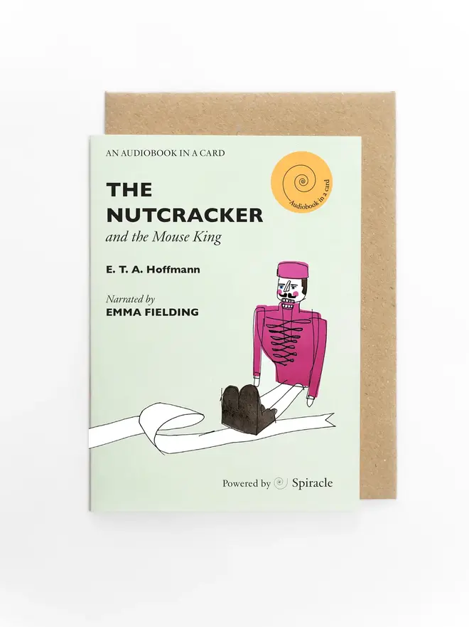 'The Nutcracker & the Mouse King' Audiobook Card, against a grey background. 