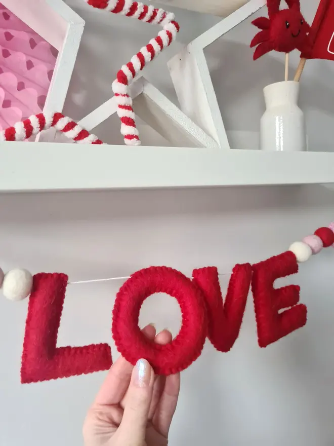 Red Felt Love Garland with Hearts