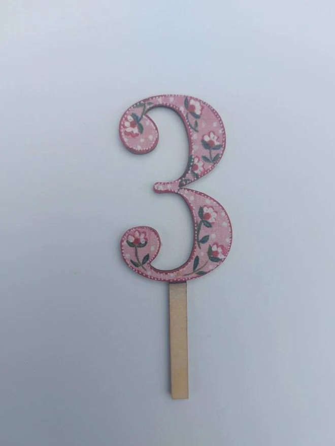 Number 3 - Wooden Cake Topper