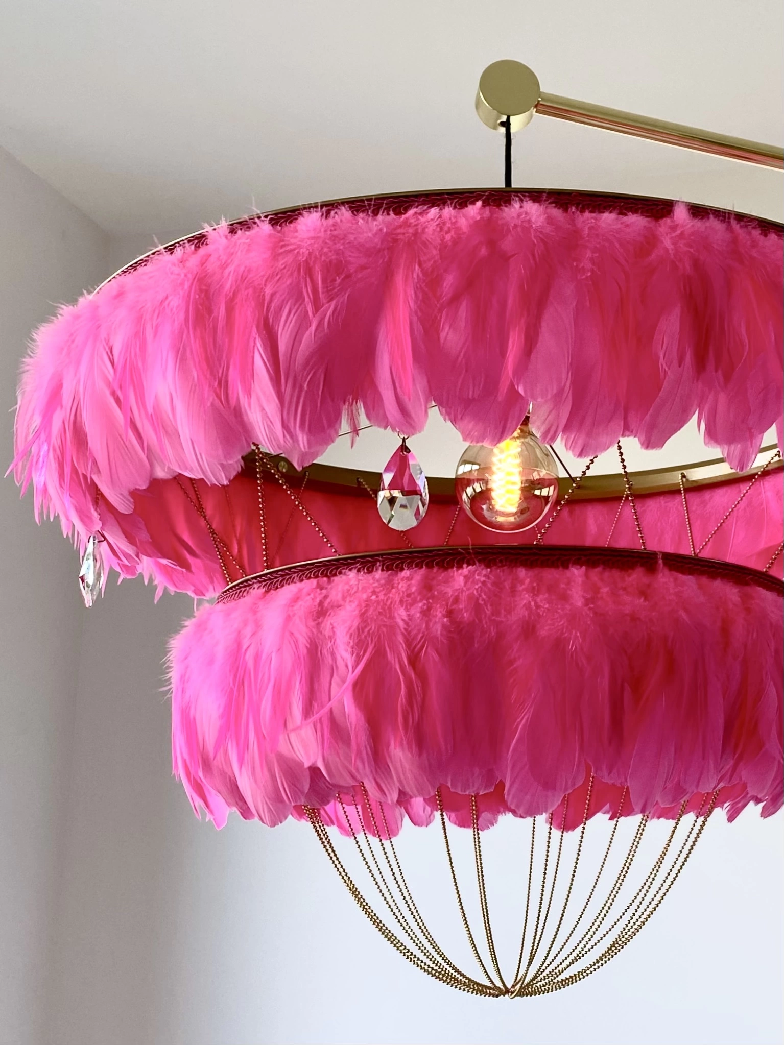 Bertie, Hot Pink Two Tiered Ceiling Feather Light Shade - Holly & Co