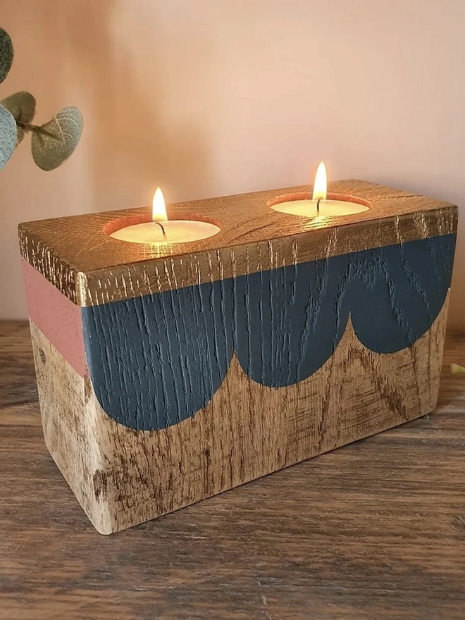 Salvaged Wood Double Candle Cube