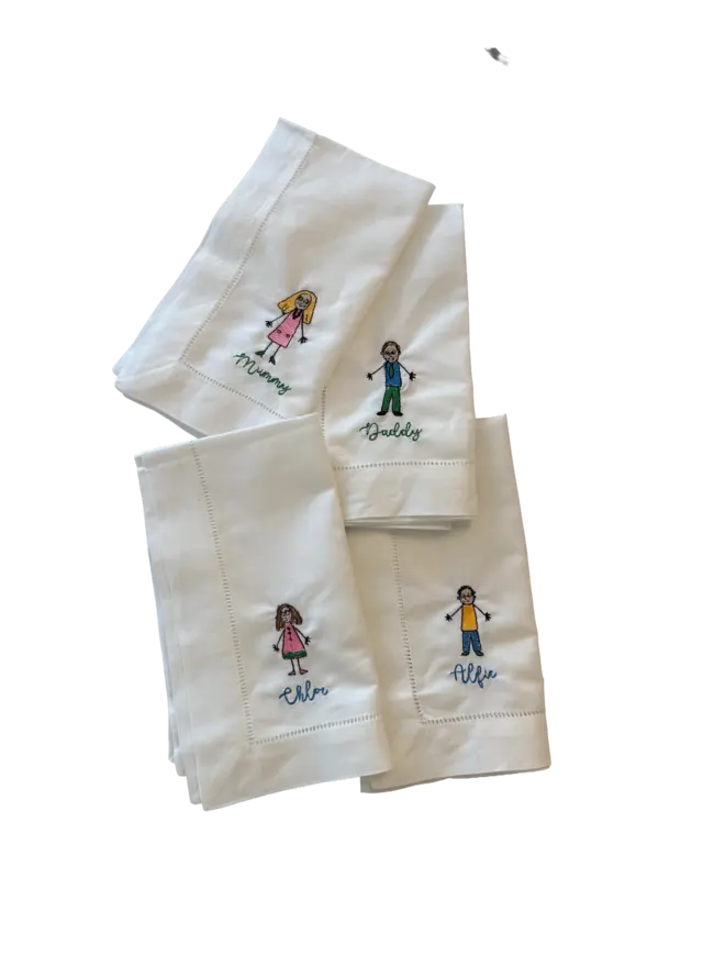 4 Personalised Kids Drawing Party Napkins on a white background