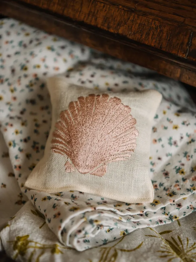 Sea Shell Lavender Sachet. A sachet of lavender with embroidered Sea Shell design.