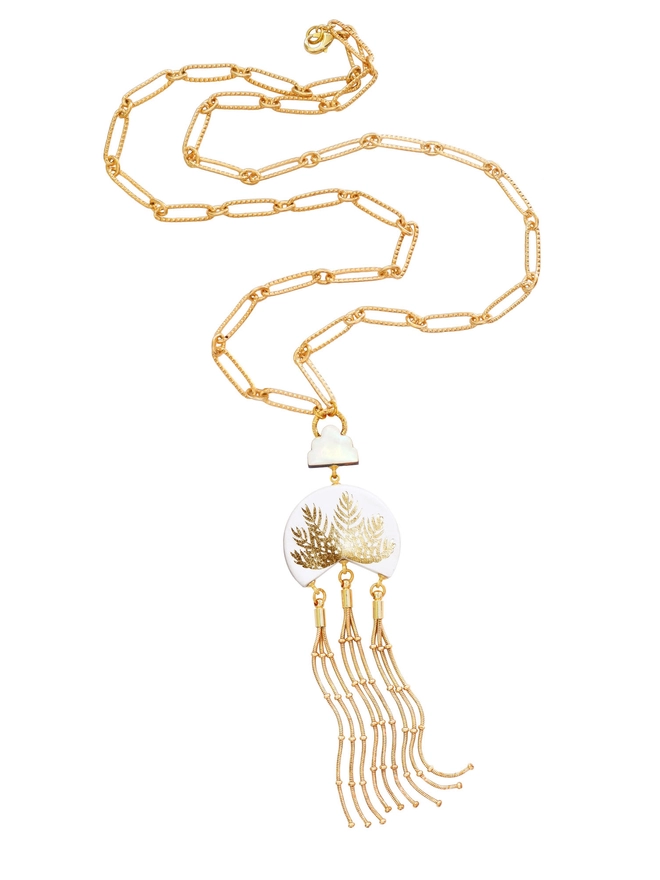 white & gold leather tassel pendant