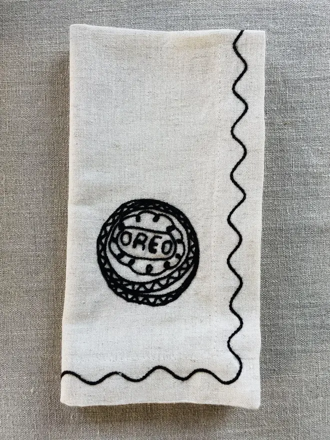 oreo biscuit embroidered linen napkin