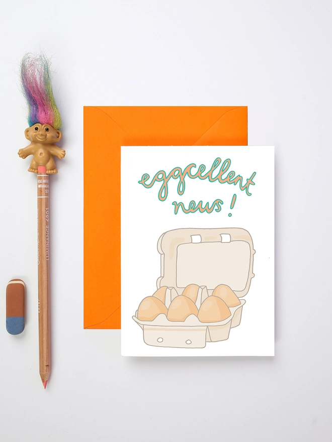 Quirky Congratualtions Card Featuring a Box of Eggs