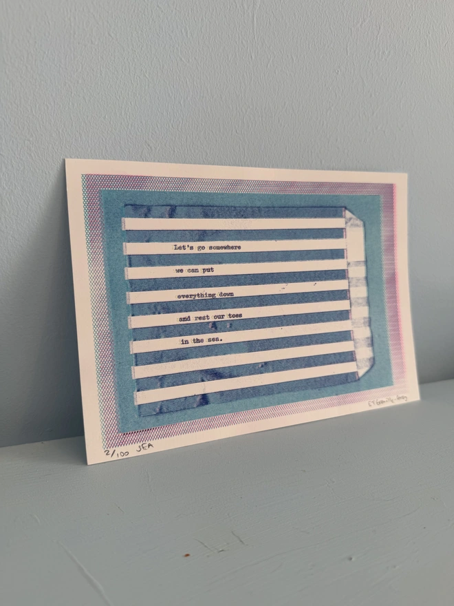 blue striped risograph art print