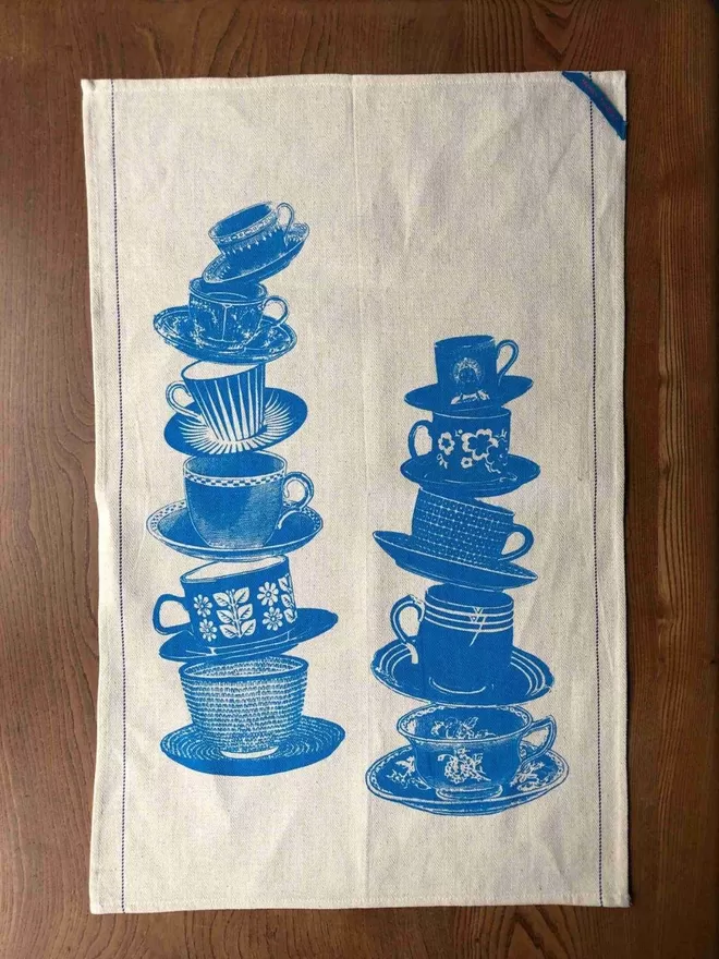 Tumbling Cup And Saucer Vintage Tea Towel