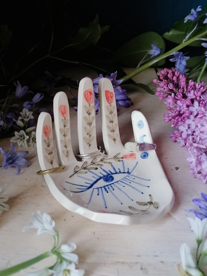 Hand of Destiny ceramic unique hand painted ring holder