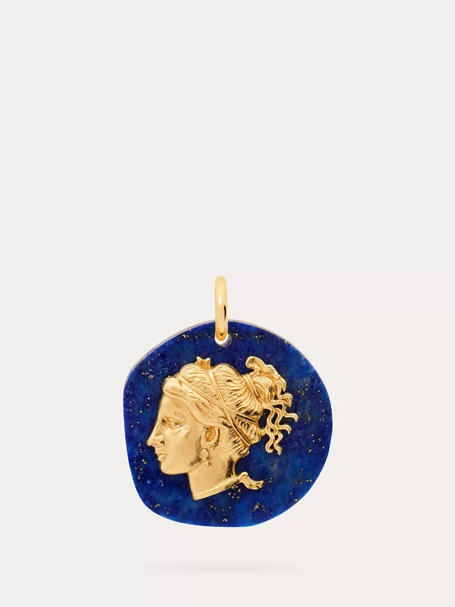 Front view of goddess Aphrodite Medallion with lapis Lazuli