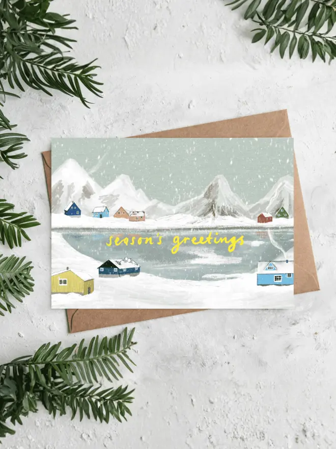 Seasons greetings illustrated Christmas card