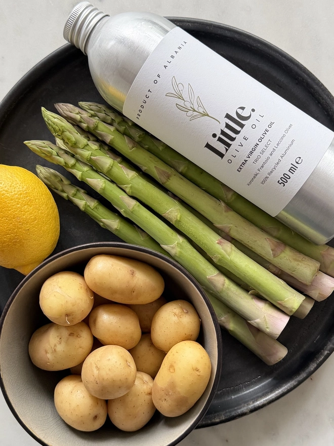 trio select, lemon, asparagus and new potatoes