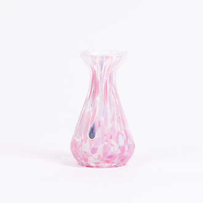 piccolo, curve shaped blown glass vase in pink