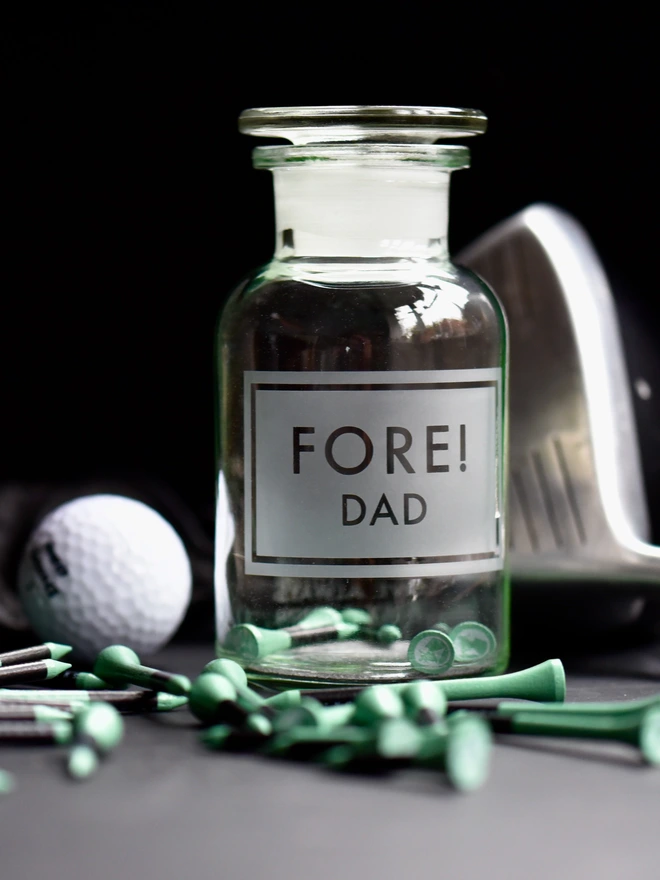 fore dad golf apothecary jar